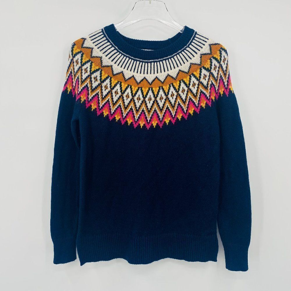 Old Navy Size XS Navy Blue Chevron Cozy Knit Soft Long Sleeve Crewneck Sweater